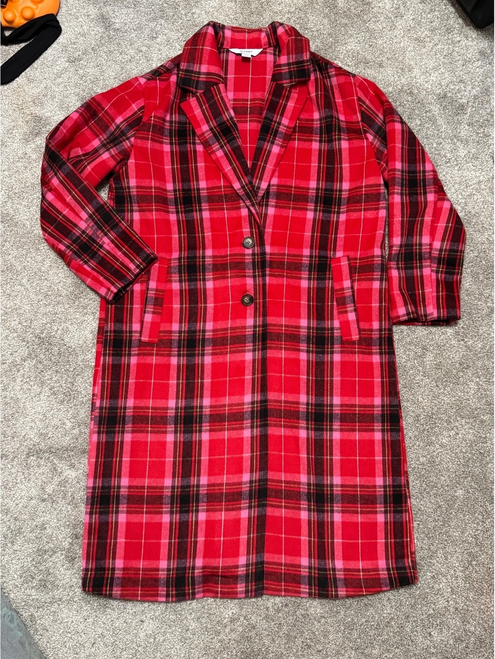 Old Navy Red Plaid Long Coat Size Large